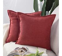 Madizz 2 Pezzi Federe Corto Ciniglia Copricuscini Morbido Decorativo Fodere per Cuscino Lusso Stile per Divano Camera da Letto Borgogna Quadrate 65x65 cm