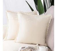 Madizz 2 Pezzi Federe Corto Pelle Scamosciata Copricuscini Morbido Decorativo Fodere per Cuscino Lusso Stile per Divano Camera da Letto Beige Quadrate 65x65 cm