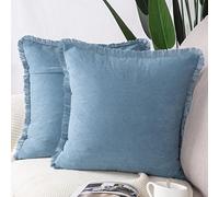 Madizz 2 Pezzi Federe Corto Pelle Scamosciata Copricuscini Morbido Decorativo Fodere per Cuscino Lusso Stile per Divano Camera da Letto Blu Chiaro Quadrate 65x65 cm