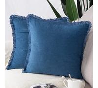 Madizz 2 Pezzi Federe Corto Pelle Scamosciata Copricuscini Morbido Decorativo Fodere per Cuscino Lusso Stile per Divano Camera da Letto Blu Quadrate 65x65 cm