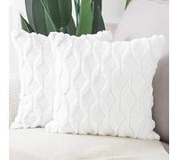 Madizz 2 Pezzi Federe in Lana Corta Velluto Copricuscini Morbido Decorativo Fodere per Cuscino Lusso Stile per Divano Camera da Letto Bianca Quadrate 65x65 cm