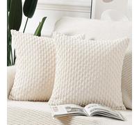 Madizz 2 Pezzi Fodere in Velluto a Coste a Righe Boho Fodere per Cuscino Decorativa Morbida per Divano Camera da Letto Guscio del Cuscino Bianco crema Quadrata 65 x 65 cm