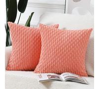 Madizz 2 Pezzi Fodere in Velluto a Coste a Righe Boho Fodere per Cuscino Decorativa Morbida per Divano Camera da Letto Guscio del Cuscino Corallo Quadrata 65 x 65 cm