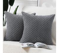 Madizz 2 Pezzi Fodere in Velluto a Coste a Righe Boho Fodere per Cuscino Decorativa Morbida per Divano Camera da Letto Guscio del Cuscino Grigio Quadrata 65 x 65 cm