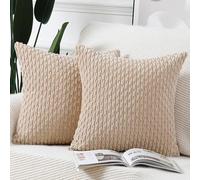 Madizz 2 Pezzi Fodere in Velluto a Coste a Righe Boho Fodere per Cuscino Decorativa Morbida per Divano Camera da Letto Guscio del Cuscino Beige Quadrata 65 x 65 cm