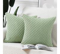 Madizz 2 Pezzi Fodere in Velluto a Coste a Righe Boho Fodere per Cuscino Decorativa Morbida per Divano Camera da Letto Guscio del Cuscino Verde chiaro Quadrata 65 x 65 cm