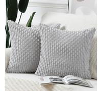 Madizz 2 Pezzi Fodere in Velluto a Coste a Righe Boho Fodere per Cuscino Decorativa Morbida per Divano Camera da Letto Guscio del Cuscino Grigio chiaro Quadrata 65 x 65 cm