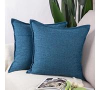 Madizz 2 Pezzi Lino Copricuscini Morbido Decorativo Fodere per Cuscino Lusso Stile per Divano Camera da Letto 65x65 cm Blu scuro