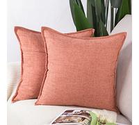 Madizz 2 Pezzi Lino Copricuscini Morbido Decorativo Fodere per Cuscino Lusso Stile per Divano Camera da Letto 65x65 cm Rosso