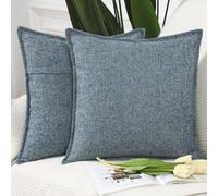 Madizz 2 Pezzi Lino Copricuscini Morbido Decorativo Fodere per Cuscino Lusso Stile per Divano Camera da Letto 65x65 cm Blu misto