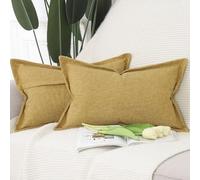 Madizz 2 Pezzi Poliestere Lino Copricuscini con bordo largo Morbido Decorativo Fodere per Cuscino Lusso Stile per Divano Camera da Letto 40x80 cm Giallo senape