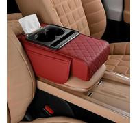 MadongJ Bracciolo Auto Pad per Volvo XC60 V60 S60L S80L S80, Protezione Console Centrale Multifunzionale, con Portabicchieri, Scatola Fazzoletti,Red/C