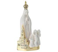 Madonna di Fatima in Resina con Base e Chiesa Oro 15x7 cm