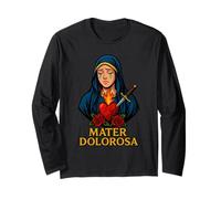 Madonna Sette Dolori Cuore Immacolato Latino Design Maglia a Manica