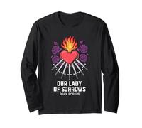 Madonna Sette Dolori Cuore Immacolato Latino Design Maglia a Manica