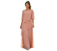 Madre della Sposa Abiti Chiffon Una Linea A Livelli Abiti Da Sera Formale per Matrimonio Ospite Cocktail Party, Rosa cipria, 62