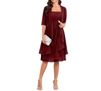Madre della sposa abiti con giacca 2 pezzi mezza manica lunghezza al ginocchio chiffon madre sposo abito, Borgogna, 46