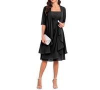 Madre della sposa abiti con giacca 2 pezzi mezza manica lunghezza al ginocchio chiffon madre sposo abito, Nero , 46
