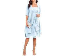 Madre della sposa abiti con giacca 2 pezzi mezza manica lunghezza al ginocchio chiffon madre sposo abito, Azzurro, 44