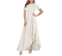 Madre della sposa abito da donna in chiffon maniche corte abiti da sera formali increspature abiti da cocktail, avorio, 48