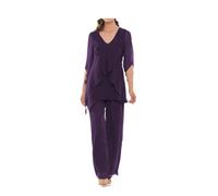 Madre della Sposa Pantaloni Abiti 2 Pezzi Plus Size Donna Pantaloni Da Sposa Abiti Chiffon Abiti Casual, Uva, 50