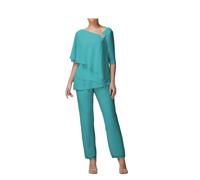 Madre della Sposa Pantaloni Completi 2 Pezzi Donna Plus Pantaloni Vestito Chiffon Ospite Matrimonio Abiti Formali, Verde giada, 50