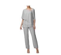 Madre della Sposa Pantaloni Completi 2 Pezzi Donna Plus Pantaloni Vestito Chiffon Ospite Matrimonio Abiti Formali, Argento, 50