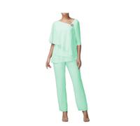 Madre della Sposa Pantaloni Completi 2 Pezzi Donna Plus Pantaloni Vestito Chiffon Ospite Matrimonio Abiti Formali, Menta, 50