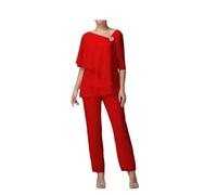 Madre della Sposa Pantaloni Completi 2 Pezzi Donna Plus Pantaloni Vestito Chiffon Ospite Matrimonio Abiti Formali, Rosso, 50