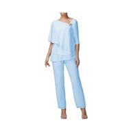 Madre della Sposa Pantaloni Completi 2 Pezzi Donna Plus Pantaloni Vestito Chiffon Ospite Matrimonio Abiti Formali, Azzurro, 50