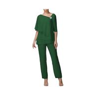 Madre della Sposa Pantaloni Completi 2 Pezzi Donna Plus Pantaloni Vestito Chiffon Ospite Matrimonio Abiti Formali, Verde scuro, 50