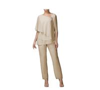 Madre della Sposa Pantaloni Completi 2 Pezzi Donna Plus Pantaloni Vestito Chiffon Ospite Matrimonio Abiti Formali, Champagne, 50
