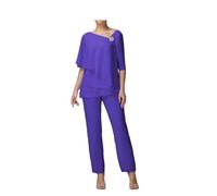 Madre della Sposa Pantaloni Completi 2 Pezzi Donna Plus Pantaloni Vestito Chiffon Ospite Matrimonio Abiti Formali, Viola, 50