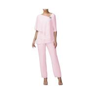 Madre della Sposa Pantaloni Completi 2 Pezzi Donna Plus Pantaloni Vestito Chiffon Ospite Matrimonio Abiti Formali, Rosa confetto, 50