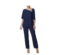Madre della Sposa Pantaloni Completi 2 Pezzi Donna Plus Pantaloni Vestito Chiffon Ospite Matrimonio Abiti Formali, Marina Militare, 50