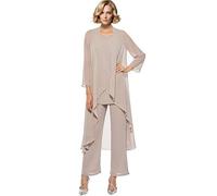 Madre della Sposa Pantaloni Completi 3 Pezzi Chiffon Lungo Outfit Set per Matrimonio Madre Pantaloni Suit con Gilet