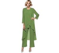 Madre della Sposa Pantaloni Completi 3 Pezzi Chiffon Lungo Outfit Set per Matrimonio Madre Pantaloni Suit con Gilet, bianco, 48