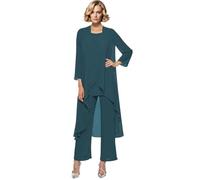 Madre della Sposa Pantaloni Completi 3 Pezzi Chiffon Lungo Outfit Set per Matrimonio Madre Pantaloni Suit con Gilet