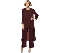 Madre della Sposa Pantaloni Completi 3 Pezzi Chiffon Lungo Outfit Set per Matrimonio Madre Pantaloni Suit con Gilet