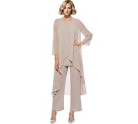 Madre della Sposa Pantaloni Completi 3 Pezzi Chiffon Lungo Outfit Set per Matrimonio Madre Pantaloni Suit con Gilet, Champagne, 50