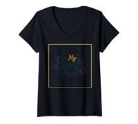 Madre dello Sposo Mio Figlio Sua Sposa mia Gioia Matrimonio Floreale Maglietta con Collo a V, Donna, Nero, M