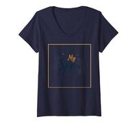 Madre dello Sposo Mio Figlio Sua Sposa mia Gioia Matrimonio Floreale Maglietta con Collo a V, Donna, Navy, S