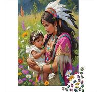 Madre e Bambino Tribali Puzzle 1000 Pezzi Gioco di Puzzle 1000 Pezzi Prato Fiorito Carta Relax Decorazione Casa Regalo Famiglia 52x38cm/1000pcs