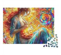 Madre e Bambino Vetrata Puzzle 1000 Pezzi Carta per Adulti Stile Artistico Sognante Gioco di Puzzle 1000 Pezzi Relax Casa Regalo 70x50cm/1000pcs