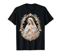 Madre Maria Floreale Barocco Cattolico Preghiera Arte devozionale Maglietta con Stampa Grafica Economica