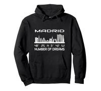 Madrid Skyline GPS Coordinate Geografia Spagna Silhouette Felpa con Cappuccio