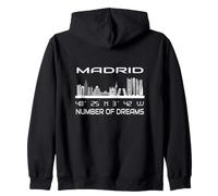 Madrid Skyline GPS Coordinate Geografia Spagna Silhouette Felpa con Cappuccio