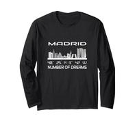 Madrid Skyline GPS Coordinate Geografia Spagna Silhouette Maglia a Manica