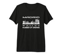 Madrid Skyline GPS Coordinate Geografia Spagna Silhouette Maglietta Premium