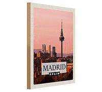 Madrid Skyline | Targa in legno | decorazione vintage | souvenir spagnolo | 30 cm x 40 cm